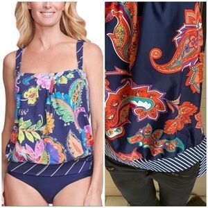 MAXI Swimwear Navy Paisley Floral Print Blouson Tankini Top